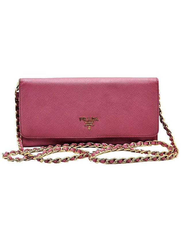 Prada 1M1290 Pink Saffiano WOC Long Wallet Chain Cross Bag - PRADA - BALAAN 1