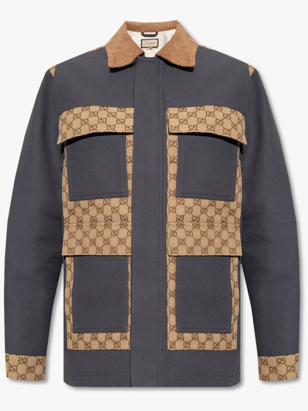 Patchwork GG Supreme Cotton Canvas Jacket Dark Grey - GUCCI - BALAAN 6