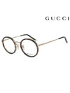 Eyewear Acetate Round Metal Glasses Frame Havana Dark Gold - GUCCI - BALAAN.