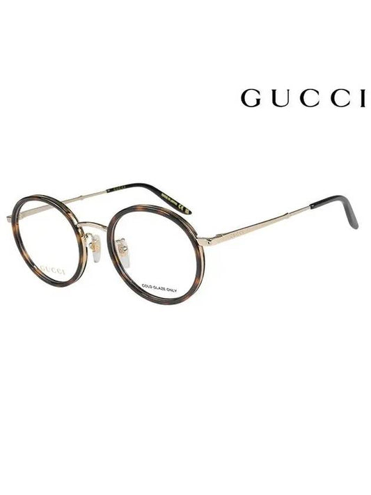 Eyewear Acetate Round Metal Glasses Frame Havana Dark Gold - GUCCI - BALAAN.