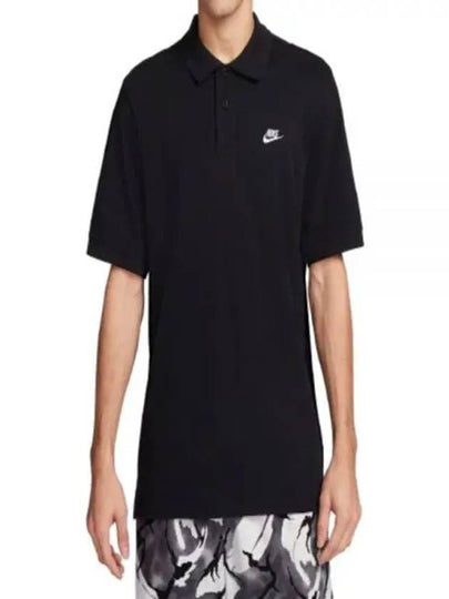 Club Embroidery Logo Cotton Polo Shirt Black - NIKE - BALAAN 2