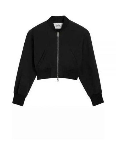 Crop Zipper Bomber Jacket Black - AMI - BALAAN 2