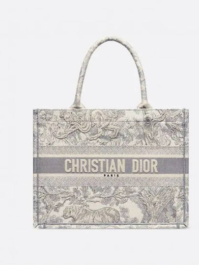 Toile De Jouy Embroidery Medium Book Tote Bag Ecru Grey - DIOR - BALAAN 2