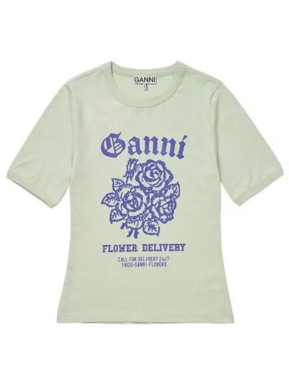 Flower Logo Cotton Short Sleeve T-Shirt Light Mint - GANNI - BALAAN 2