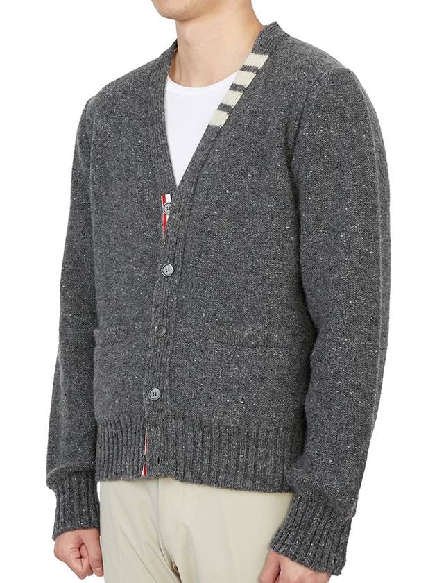 Reverse Jersey Stitch Donegal 4-Bar V-Neck Cardigan Grey - THOM BROWNE - BALAAN 6