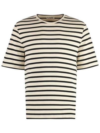 Striped Motif Cotton Short Sleeved T-shirt Beige Grey - JIL SANDER - BALAAN 2