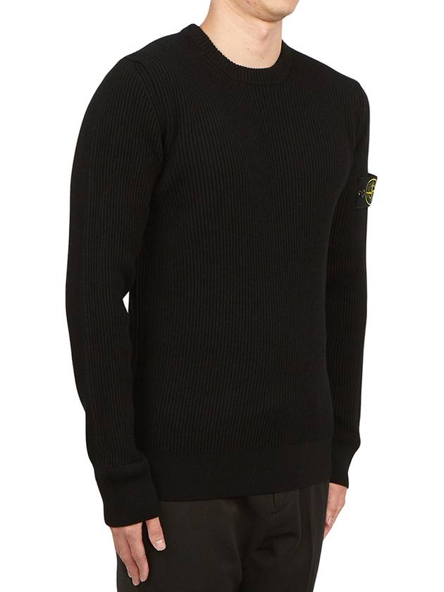 Crewneck Full Rib Wool Knit Top Black - STONE ISLAND - BALAAN 4