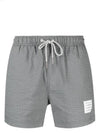 Striped Seersucker Swim Shorts Grey - THOM BROWNE - BALAAN 1