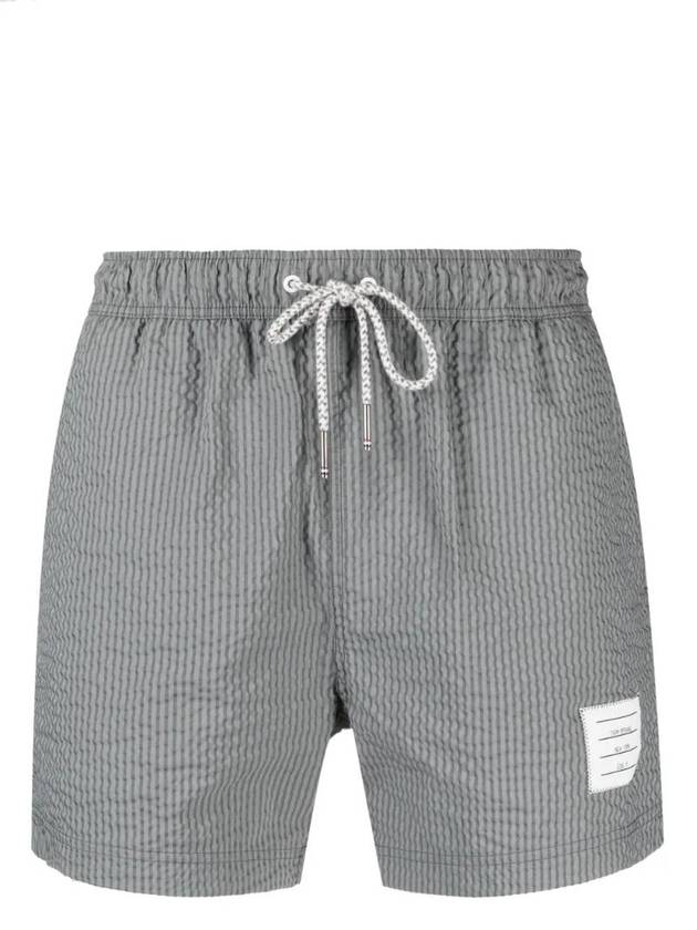 Striped Seersucker Swim Shorts Grey - THOM BROWNE - BALAAN 1