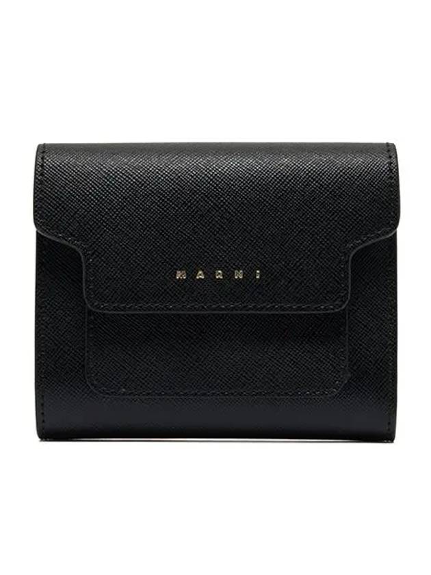 Saffiano Tri-Fold Zipper Half Wallet Black - MARNI - BALAAN.