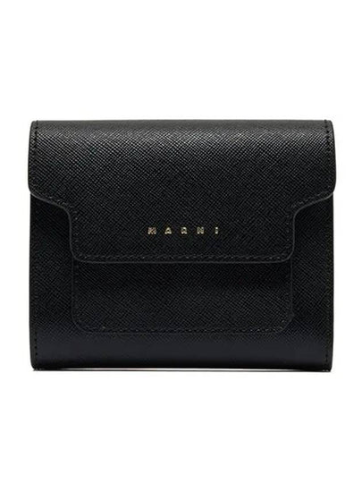 Saffiano Tri-Fold Zipper Half Wallet Black - MARNI - BALAAN 2