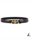 Women's Crocodile Embossed BB Buckle Thin Belt Black - BALENCIAGA - BALAAN 2