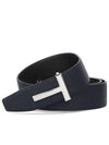 Men's T Logo Reversible Leather Belt Navy - TOM FORD - BALAAN 2