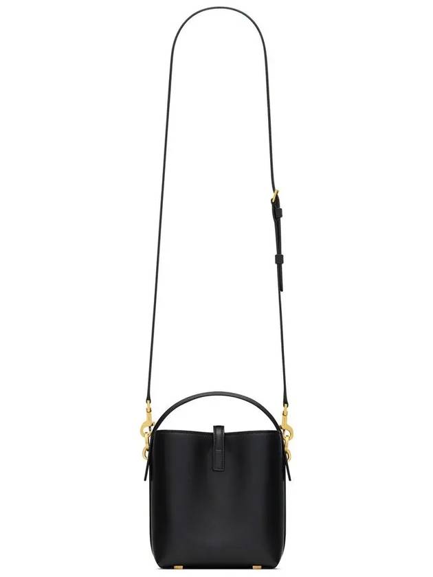 Le 37 Signature Logo Shiny Leather Small Bucket Bag Black - SAINT LAURENT - BALAAN 4