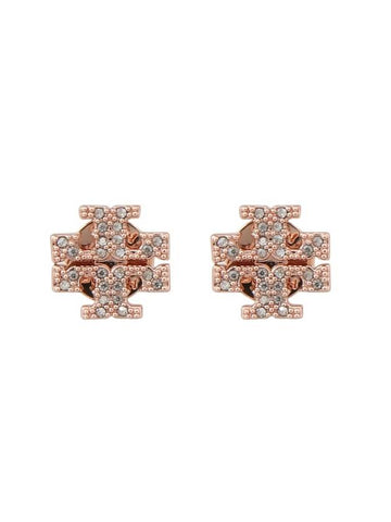 Crystal Logo Stud Earrings Rose Gold - TORY BURCH - BALAAN 1