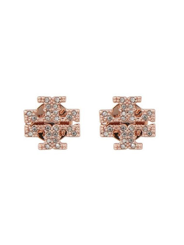 Crystal Logo Stud Earrings Rose Gold - TORY BURCH - BALAAN 1