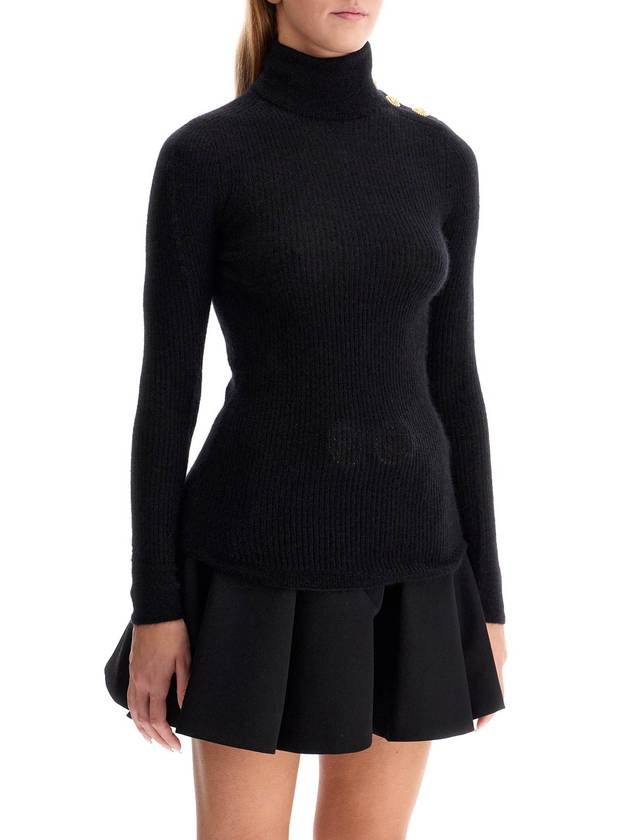 Mohair embossed button turtleneck black - BALMAIN - BALAAN 3