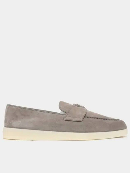 Triangle Logo Suede Loafers Grey - PRADA - BALAAN 2