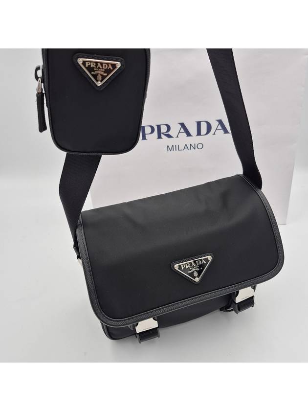 Triangle Logo Re-Nylon Saffiano Leather Cross Bag Black - PRADA - BALAAN 3