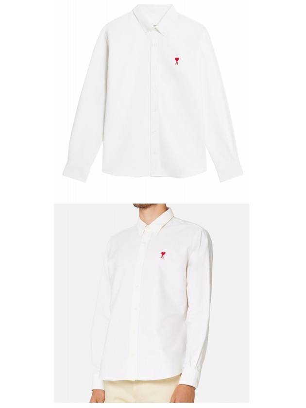 Heart Logo Oxford Button Down Long Sleeve Shirt White - AMI - BALAAN 5