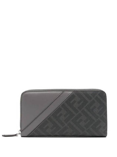 Diagonal Zip Around FF Canvas Long Wallet Grey - FENDI - BALAAN 1