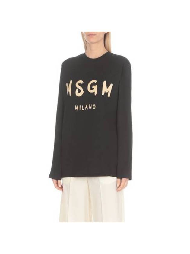 Brushed Logo Cotton Long Sleeve T-Shirt Black - MSGM - BALAAN 1