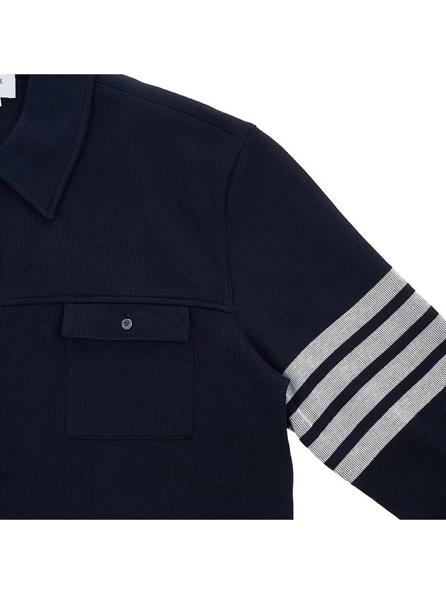 Double Face Cotton Knit 4 Bar Button Shirt Jacket Navy - THOM BROWNE - BALAAN 5