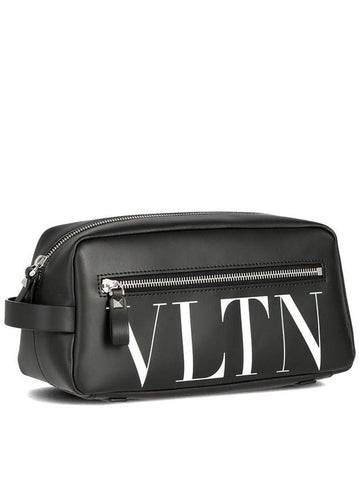 Logo Leather Pouch Bag Black - VALENTINO - BALAAN 1