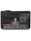 Half Moon Croc Emboss Card Wallet Black - VIVIENNE WESTWOOD - BALAAN 1