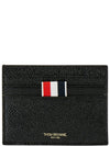 Pebble Grain Leather Stripe Note Compartment Card Wallet Black - THOM BROWNE - BALAAN 2