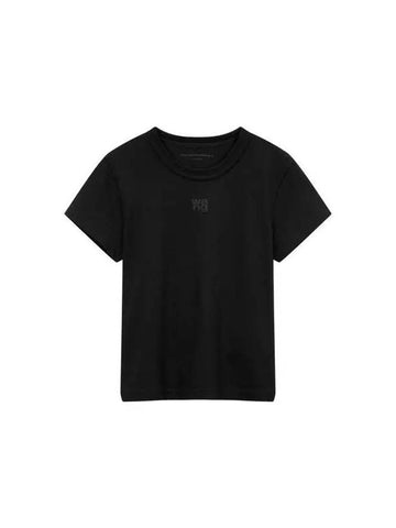 Embossed Logo Short Sleeve T Shirt Black - ALEXANDER WANG - BALAAN 1