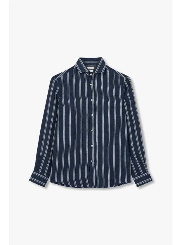 Men s Easy Fit Striped Linen Shirt Navy - BRUNELLO CUCINELLI - BALAAN 1