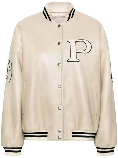 Patch Leather Bomber Jacket Beige - PRADA - BALAAN 2