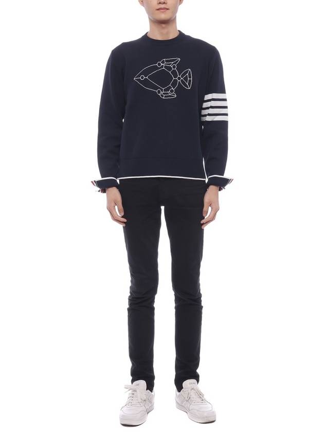 Fish Icon Jacquard Cotton Knit Top Navy - THOM BROWNE - BALAAN 4