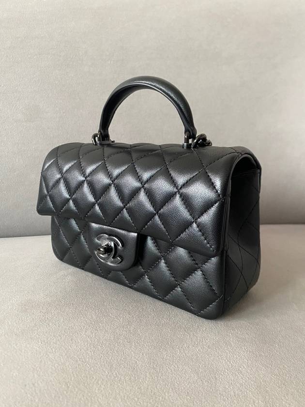 New Mini Top Handle Flap Bag Lambskin Saw Black AS2431 - CHANEL - BALAAN 4