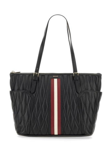 Stripe Leather Tote Bag Black - BALLY - BALAAN 1