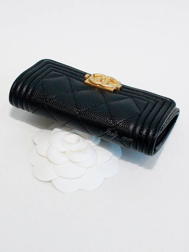 Boy  Flap Card Holder Grained Calfskin Gold Black - CHANEL - BALAAN 8