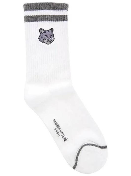 Cotton Blend Socks White Grey - MAISON KITSUNE - BALAAN 2