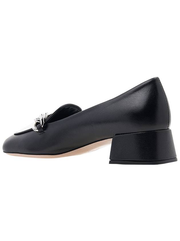 Chain Logo Leather Loafers Black - MIU MIU - BALAAN 4