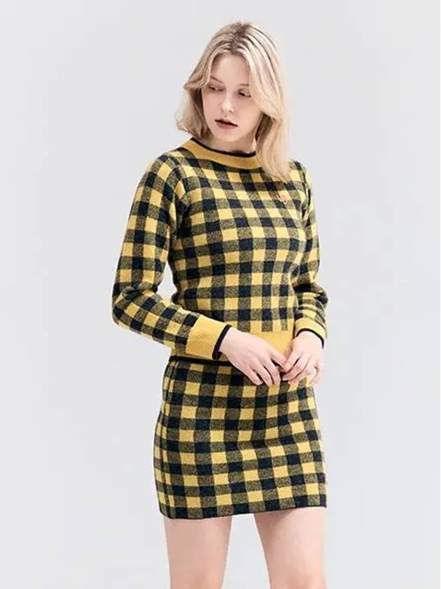 Golf checked jacquard knit skirt yellow - HENRY STUART - BALAAN 1