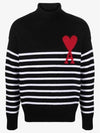 Big Heart Stripe Knit Turtleneck Black - AMI - BALAAN 2