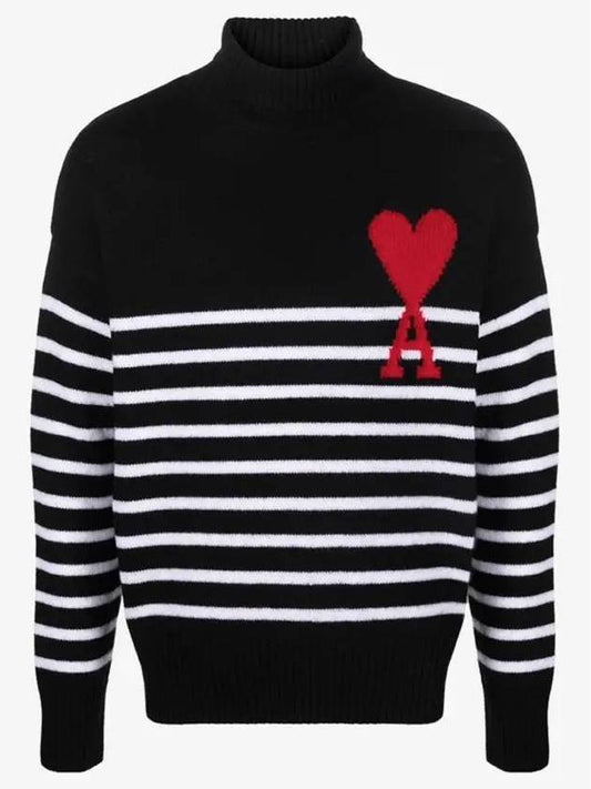 Big Heart Stripe Knit Turtleneck Black - AMI - BALAAN 2