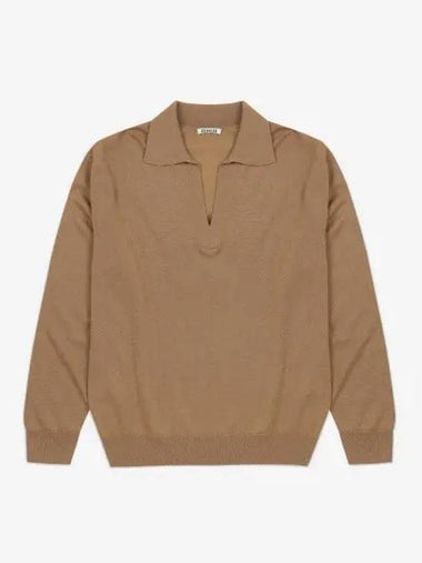 Super Fine Cashmere Silk Polo Knit Camel A23SP02SCCAMEL - AURALEE - BALAAN 1