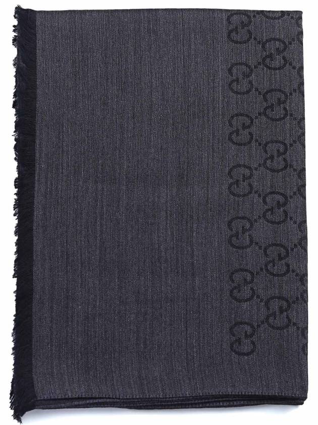 GG Jacquard Wool Silk Muffler Dark Grey - GUCCI - BALAAN 3