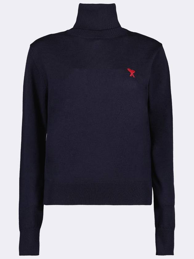 Red Ami De Coeur Wool Turtleneck Navy - AMI - BALAAN 2