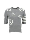 4 Bar Anchor Intarsia Short Sleeve Knit Top Grey - THOM BROWNE - BALAAN 2