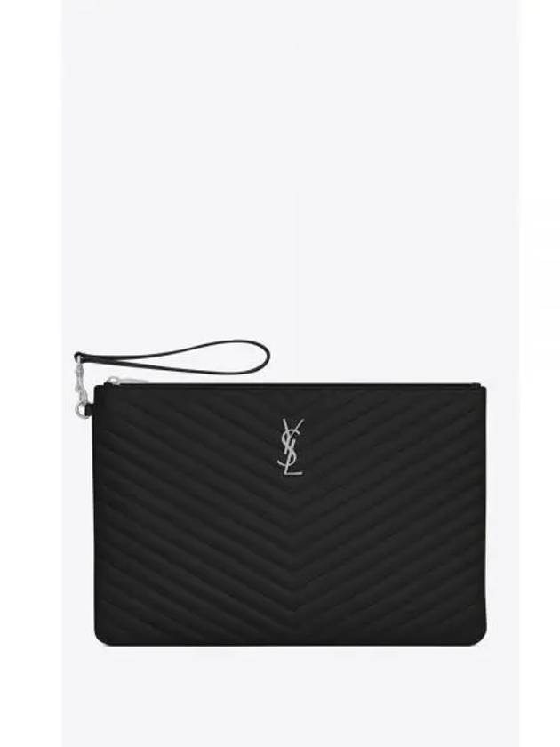 Matelasse Large Leather Clutch Bag Black - SAINT LAURENT - BALAAN 2