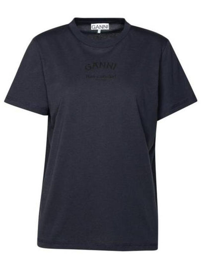 Relaxed O-Neck Short Sleeve T-Shirt Navy - GANNI - BALAAN 2