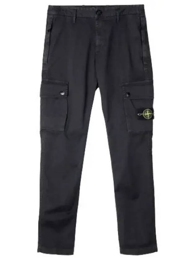 Garment Dyed Old Effect Stretch Broken Twill Cotton Cargo Pants Black - STONE ISLAND - BALAAN 2