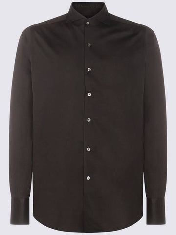 Canali Dark Grey Cotton Shirt - CANALI - BALAAN 1